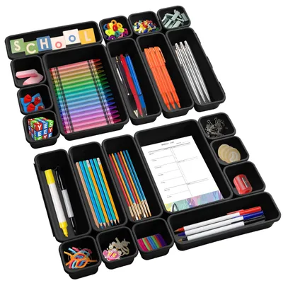 Schubladen-Organizer 22-tlg., 3 Größen, Kunststoff, Schwarz