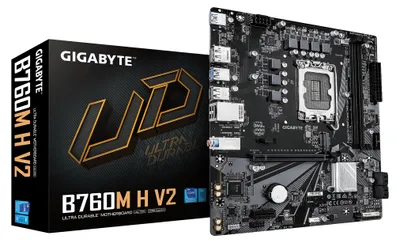 Produktbild von GIGABYTE B760M H V2 Mainboard - Unterstützt Intel Core Prozessoren der 14. Generation, digitales 5+1+1-Phasen-VRM, bis zu 8000MHz DDR5 (O.C.), 1xPCIe 4.0 M.2, 1GbE LAN, USB 3.2 Gen1, Intel, LGA 1700, Intel® Celeron®, Intel Core i3 12th Gen, Intel Core i3 13th Gen, Intel Core i3 14th Gen, Intel..., LGA 1700, DDR5-SDRAM, 128 GB