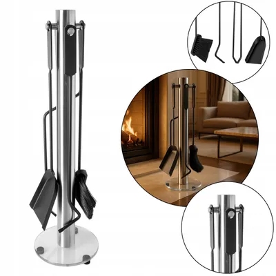 Image de Set pour cheminée, support à bois avec accessoires, set d'ustensiles pour cheminée, acier