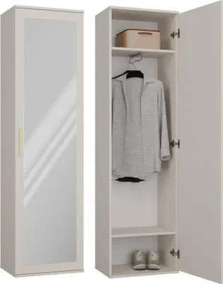 Zdjęcie produktu dla Szafa Duo z lustrem – kompaktowa szafa | Kolor: kaszmirowy beż | Wymiary: 180 x 50 x 35 cm