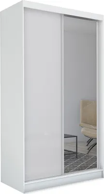 Produktbild von ALTDECOR Kleiderschrank mit Spiegel und Schiebetüren, kugelgelagerte Führungsschienen und Aluminium-Leisten, LED-Beleuchtung mit Fernbedienung - PARTI - 120 cm - Weiß
