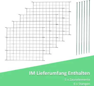 Produktbild von EINFEBEN Teichzaun Drahtzäune Gartenzaun 11tlg Set Zaun Teich 5 Zaunelemente und 6 Befestigungsstaeben, Welpanauslauf, Metall, Gartenzaun, Freigehege, Teich, Zaun, Gitterzaun (Gerade)