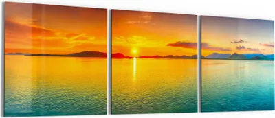 Produktbild von DEQORI Glasbild Echtglas 3x50x50 cm 'Abendsonne am Horizont' Wandbilder XXL groß