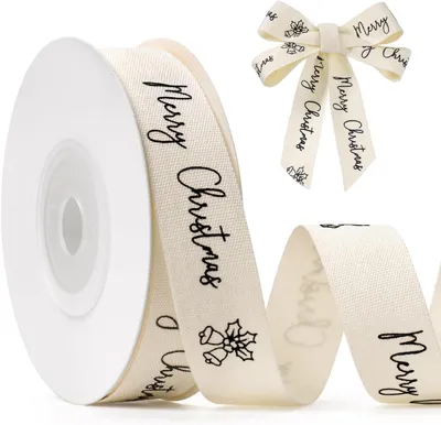 Image de Ruban en coton, couleur naturelle, 1,6 cm x 9,1 m, imprimé, pour emballage cadeau