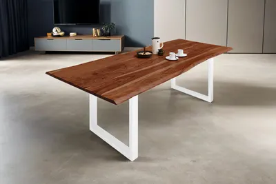 Produktbild von Esstisch Baumkante massiv Akazie nussbaum 120 x 80 weiß MILO
