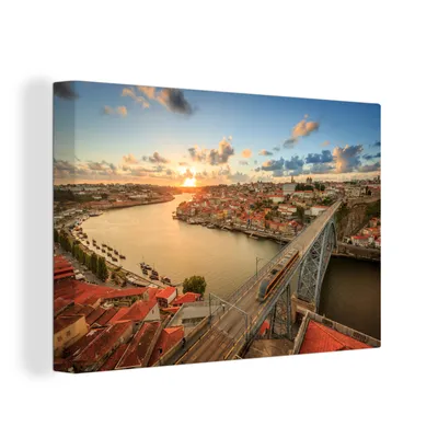 Zdjęcie produktu dla OneMillionCanvasses® - Wydruki na płótnie - 150x100 cm, zachód słońca w Porto, grafika ścienna dekoracja ścienna