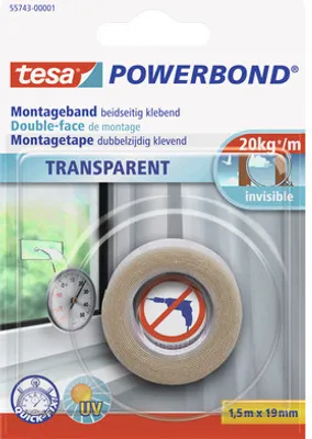 Produktbild von tesa Powerbond Montageband Transparent 1,5m x 19mm