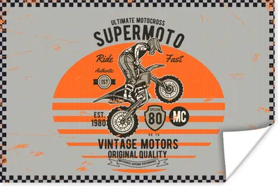 Produktbild von MuchoWow® Poster Mancave - Motorrad - Vintage - Orange - Grau 90x60 cm - Schlafzimmer