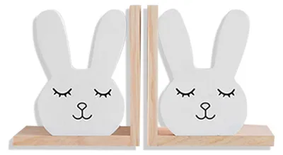Produktbild von Set aus 2 Holzbuchstützen mit Hasendesign für Kinder