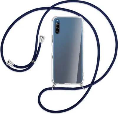 Produktbild von Handykette Backcover-Schutzhülle mit Band (Metall silberfarben) für Sony Xperia L4 - dunkelblau