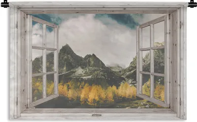 Produktbild von MuchoWow® Wandteppich Wandbehang Aussicht - Berg - Herbst 90x60 cm Tapisserie Dekoration Wandtuch - Wandskulpturen - Bildteppich