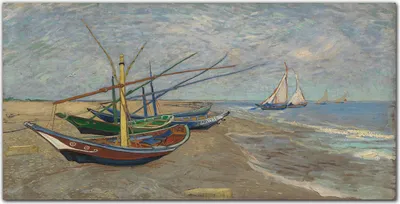 Produktbild von Coloray - Bild aus Glas - 120x60 cm - gehärtetes Glas glasblock mit bild wohnzimmer Küche Dekoration wanddekoration - Boote am Strand Van Gogh