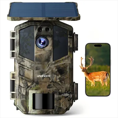 Imagen del producto de Cámara trampa 4K 64MP con Wi-Fi y energía solar - Detector de movimiento, visión nocturna - Batería de 5200mAh - Resistente al agua (IP66) - Cámara para exteriores, ideal para la caza