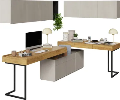 Produktbild von Furniture24 Wohnwand TEEN FLEX SET-08A für Jugendzimmer Kommode 2 Schreibtische 2 Hängeschränken Led Licht