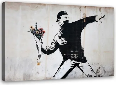 Produktbild von Leinwandbild banksy hooligan 120x80 cm Feeby grau wandbild bereit zum aufhängen