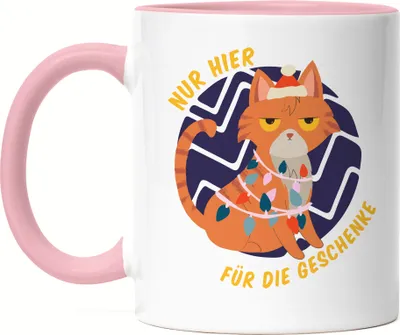 Produktbild von Nur Für Die Geschenke Hier Tasse Rosa Lustiges Katzen Motiv Katzenliebhaber Weihnachten Weihnachtsfest