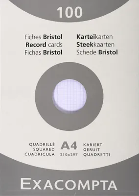 Image de Exacompta Étui de 100 fiches bristol 5x5 non perforé 210x297mm Blanc 13206E