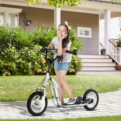 Productafbeelding van Kinderscooter, geschikt vanaf 5 jaar. Kinderscooter, stadsroller met luchtbanden, 12 inch, rubber en aluminium, wit