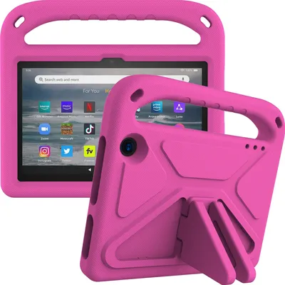 Produktbild von Hülle für Amazon Fire 7 2022, Leichte Stoßfeste Eva Kinder Schutzhülle mit Griff und Faltbarem Ständer Rosa