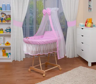 Obrázok produktu pre Súprava detskej postieľky Waldin s vybavením, XXL, prírodný rám, ružová/biela