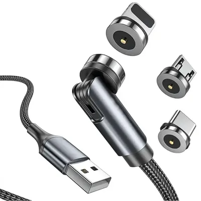 Obrázek produktu pro SiGN 3v1 magnetický kabel 360° s Lightning konektorem, USB-C, Micro-USB, 2,4 A - černý