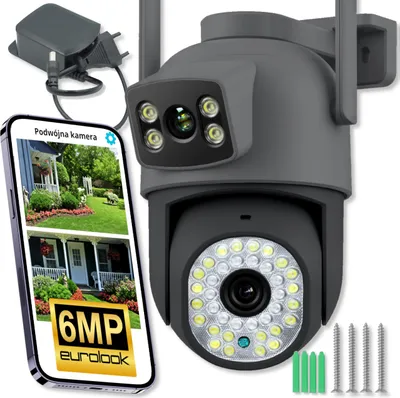 Produktbild von Outdoor Wifi Ip Kamera Rotierend 6Mpx Mit Zwei Objektiven Ultra Hd Grau
