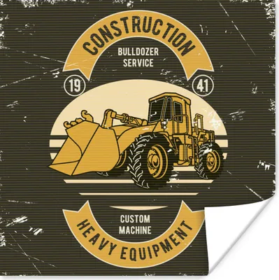 Produktbild von MuchoWow® Poster Bulldozer - Vintage - Zeichnung 75x75 cm - Wand Dekoration
