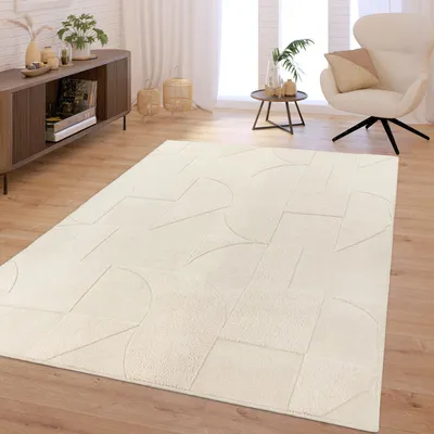 Produktbild von TT Home Wohnzimmer Teppich Schlafzimmer Hochflor Skandinavisches Design Unifarben Geometrisch Boho Style Modern Waschbar Größe 160x220 cm