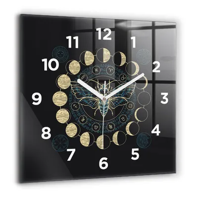 Produktbild von Wallfluent Große Wanduhr – Stilles Quarzuhrwerk - Uhr Dekoration Wohnzimmer Schlafzimmer Küche - Zifferblatt - weiße Zeiger - 60 cm - Mondphasen und ein Insekt