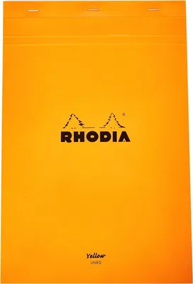 Produktbild von Rhodia 19660C - Notizblock N°19 (DIN A4+, 21 x 31,8 cm, mikroperforiert, liniert mit Rand, 80 Blatt, gelbes Papier) 1 Stück orange