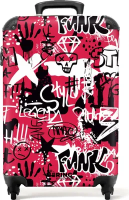 Produktbild von NoBoringSuitcases.com® Koffer Handgepäck Trolley Rollkoffer Kleine Reisekoffer mit 4 Rollen - Graffiti-Kunstwerk auf rosa Hintergrund - Cabin Size < 55x40x23 cm & 55x40x20 cm - Fotokoffer - Kabinenkoffer - BoardgepäckHandgepäck Koffer 55x35x20 cm, 36L,