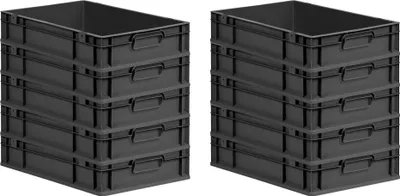 Produktbild von SparSet 10x Eurobox NextGen Grip | HxBxT 12x40x60cm | 23 Liter | Griffe geschlossen | Schwarz | Eurobehälter, Transportbox, Transportbehälter, Stapelbehälter