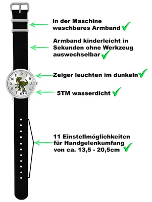 Produktbild von T-Rex Kinderuhr Armbanduhr Jungen Mädchen Lernuhr 5ATM Dino Armband schwarz 5105