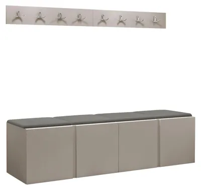 Produktbild von MIRJAN24 Garderoben-Set Orion VII, Garderobe mit Sitzbank mit 4 x Wandpanel 42x42 (Farbe: Cashmere, Polo 894)