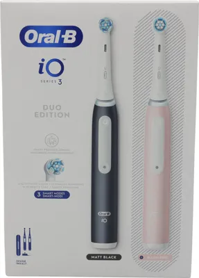 Produktbild von Oral-B iO3 Duo, Erwachsener, Vibrierende Zahnbürste, Tägliche Pflege, Sensibel, Whitening, Schwarz, Rose, Weiß, Rund, Akku