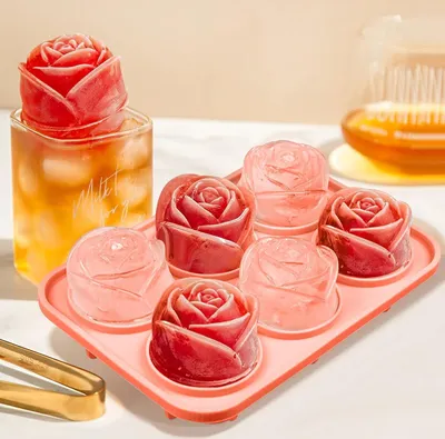 Produktbild von Eiswürfelform silikon, 6 Fach Eiswürfelformen & Eiswürfelschalen mit Deckel, Rosen Eisball Maker Eiswürfelbehälter BPA-frei für Babynahrung Cocktail Whiskey Kaffee