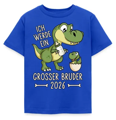 Produktbild von Spreadshirt Großer Bruder 2026 Ei Baby Dino Dinosaurier Kinder T-Shirt, 122/128 (7-8 Jahre), Royalblau