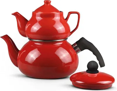 Produktbild von Teekanne Caydanlik Teekessel 0,9 Liter und Wasserkessel 2,5 Liter Geeignet für alle Herdarten Metallisch Rot