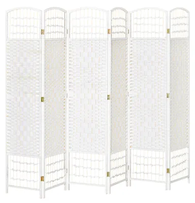 Image de HOMCOM Paravent intérieur 6 Panneaux Pliables 242L x 170H cm séparateur de pièce Bois de pin Bambou Fibres de Papier tressée Blanc Paille