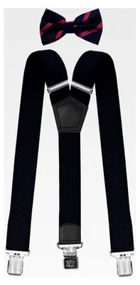 Produktbild von Herren Y-Form 4cm Hosenträger mit passender Fliege im Set - 3 starke Clips