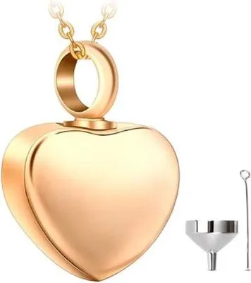 Zdjęcie produktu dla wisiorek na popiół z łańcuszkiem na popiół, włosy lub perfumy - biżuteria pamiątkowa z pojemnikiem na popiół i woreczkiem do przechowywania - Heart of Gold