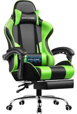 Obrázok produktu pre Herná stolička GT800A – Ergonomická kancelárska stolička – Masážna funkcia – Opierka nôh – Opierka hlavy – Bedrová opierka – Výškovo nastaviteľná – Nosnosť do 150 kg – Zelená