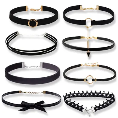 Produktbild von 8er Choker Halsband Damen Set, Choker Halskette Set Kunstleder, Verstellbar, Choke