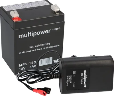 Zdjęcie produktu dla Akumulator kwasowo-ołowiowy Multipower MP5-12C Pb 12V 5Ah + ładowarka
