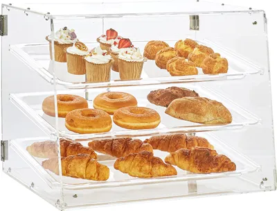 Produktbild von VEVOR 3-úrovňová vitrína na pečivo, komerčná vitrína na pečivo 526 x 360 x 415 mm, vitrína na pečivo, akrylová vitrína s prístupom cez zadné dvere a odnímateľnými policami, na bagety, koláče, sušienky atď.