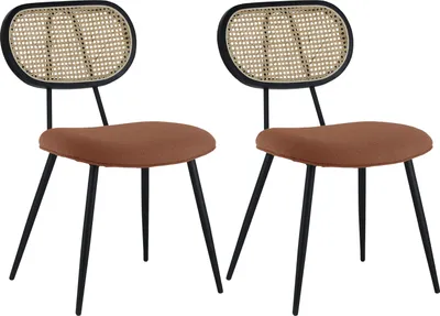 Image de Lot de 2 chaises en cannage et tissu boucle rouille ELENA