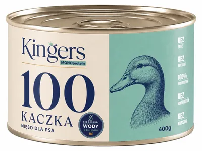 Zdjęcie produktu dla KINGERS 100 Kaczka 400 g karma mokra uzupełniająca dla psów, Obraz wygenerowany przez AI