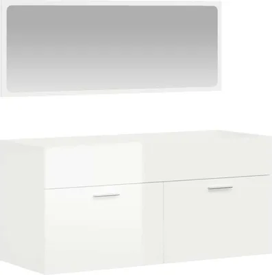 Obrázek produktu pro vidaXL Koupelnová skříňka se zrcadlem Vysoký lesk Bílý dřevěný materiál