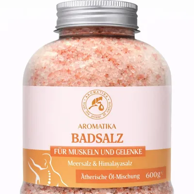 Produktbild von Gelenke & Muskeln Badesalz 600 g - Meersalz und Salz - mit Ätherischen Ölen Lavendel & Salbei & Rosmarin - Natürliches Badesalz mit Himalaya
