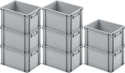 Produktbild von SuperSparSet 8x Eurobehälter mit geschlossenem Griff | HxBxT 23,5x30x40cm | 22 Liter | Grau | Eurobox, Transportbox, Transportbehälter, Stapelbehälter